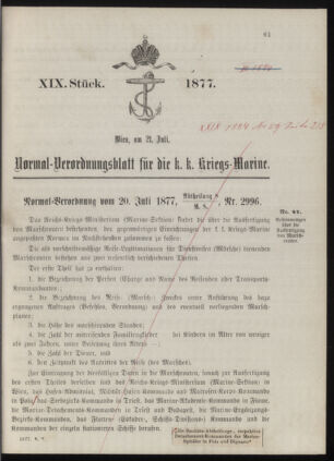 Kaiserlich-königliches Marine-Normal-Verordnungsblatt 18770721 Seite: 1