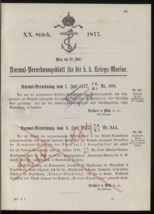 Kaiserlich-königliches Marine-Normal-Verordnungsblatt 18770725 Seite: 1