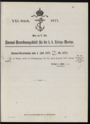 Kaiserlich-königliches Marine-Normal-Verordnungsblatt 18770728 Seite: 1