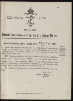 Kaiserlich-königliches Marine-Normal-Verordnungsblatt 18770807 Seite: 1