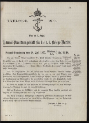 Kaiserlich-königliches Marine-Normal-Verordnungsblatt 18770808 Seite: 1