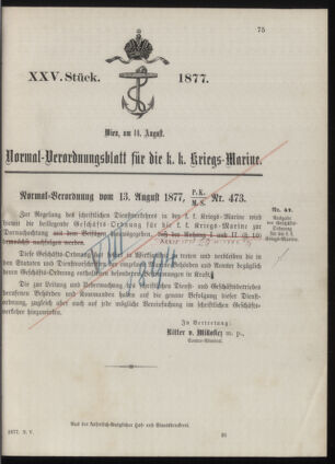 Kaiserlich-königliches Marine-Normal-Verordnungsblatt 18770814 Seite: 1