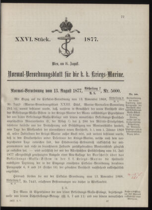 Kaiserlich-königliches Marine-Normal-Verordnungsblatt 18770816 Seite: 1