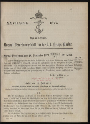 Kaiserlich-königliches Marine-Normal-Verordnungsblatt 18771002 Seite: 1