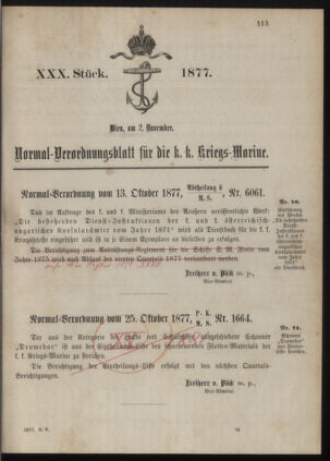 Kaiserlich-königliches Marine-Normal-Verordnungsblatt 18771102 Seite: 1