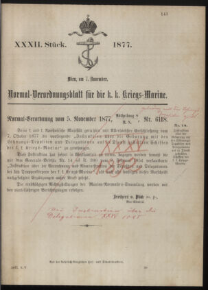 Kaiserlich-königliches Marine-Normal-Verordnungsblatt 18771107 Seite: 1