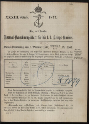 Kaiserlich-königliches Marine-Normal-Verordnungsblatt 18771108 Seite: 1