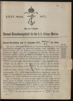 Kaiserlich-königliches Marine-Normal-Verordnungsblatt 18771206 Seite: 1