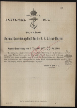 Kaiserlich-königliches Marine-Normal-Verordnungsblatt 18771210 Seite: 1