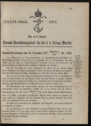 Kaiserlich-königliches Marine-Normal-Verordnungsblatt 18771229 Seite: 1