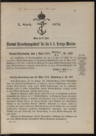 Kaiserlich-königliches Marine-Normal-Verordnungsblatt 18780410 Seite: 1