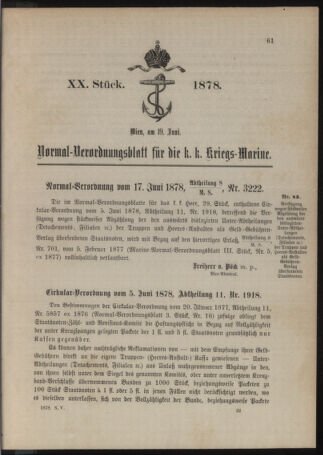 Kaiserlich-königliches Marine-Normal-Verordnungsblatt 18780619 Seite: 1