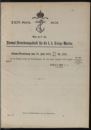 Kaiserlich-königliches Marine-Normal-Verordnungsblatt 18780719 Seite: 1