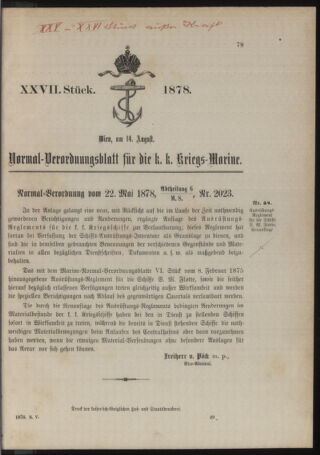 Kaiserlich-königliches Marine-Normal-Verordnungsblatt 18780814 Seite: 1