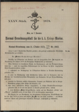 Kaiserlich-königliches Marine-Normal-Verordnungsblatt 18781102 Seite: 1