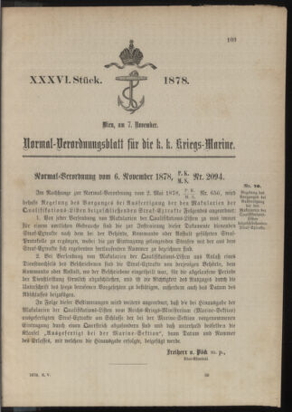 Kaiserlich-königliches Marine-Normal-Verordnungsblatt 18781107 Seite: 1