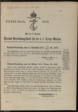 Kaiserlich-königliches Marine-Normal-Verordnungsblatt 18781121 Seite: 1