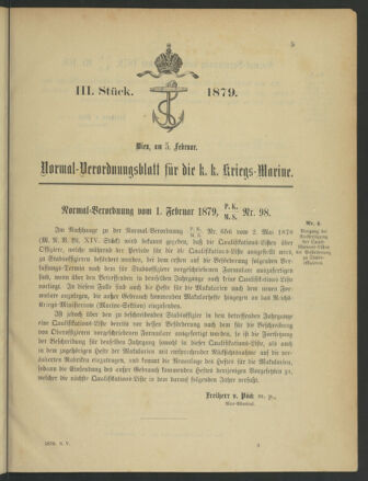 Kaiserlich-königliches Marine-Normal-Verordnungsblatt 18790205 Seite: 1