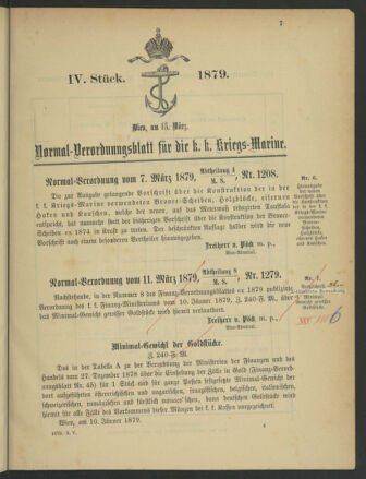 Kaiserlich-königliches Marine-Normal-Verordnungsblatt 18790315 Seite: 1