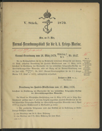 Kaiserlich-königliches Marine-Normal-Verordnungsblatt 18790328 Seite: 1