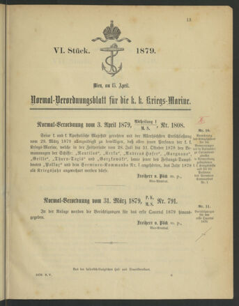 Kaiserlich-königliches Marine-Normal-Verordnungsblatt 18790415 Seite: 1