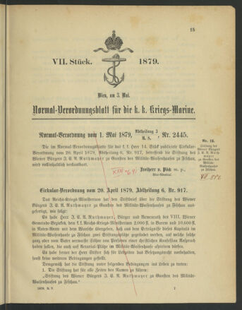 Kaiserlich-königliches Marine-Normal-Verordnungsblatt 18790503 Seite: 1