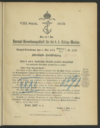 Kaiserlich-königliches Marine-Normal-Verordnungsblatt 18790508 Seite: 1