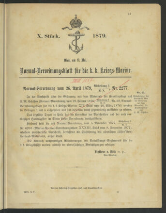 Kaiserlich-königliches Marine-Normal-Verordnungsblatt 18790519 Seite: 1