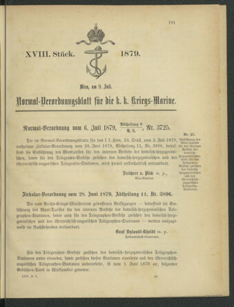 Kaiserlich-königliches Marine-Normal-Verordnungsblatt 18790709 Seite: 1