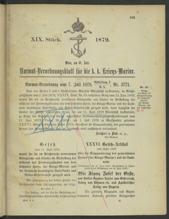 Kaiserlich-königliches Marine-Normal-Verordnungsblatt 18790710 Seite: 1