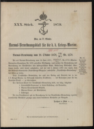 Kaiserlich-königliches Marine-Normal-Verordnungsblatt 18791022 Seite: 1