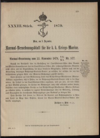 Kaiserlich-königliches Marine-Normal-Verordnungsblatt 18791209 Seite: 1