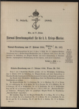 Kaiserlich-königliches Marine-Normal-Verordnungsblatt 18800228 Seite: 1