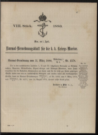 Kaiserlich-königliches Marine-Normal-Verordnungsblatt 18800401 Seite: 1