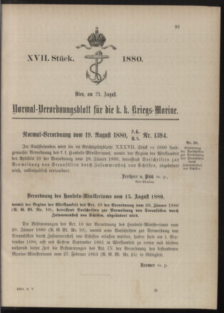 Kaiserlich-königliches Marine-Normal-Verordnungsblatt 18800824 Seite: 1