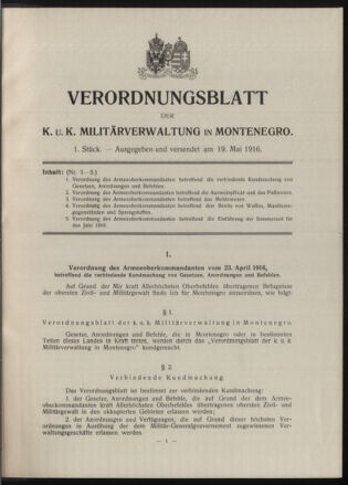 Verordnungsblatt der k.u.k. Militärverwaltung in Montenegro