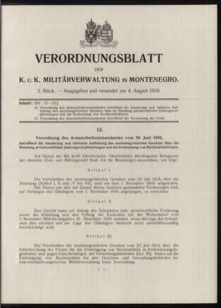 Verordnungsblatt der k.u.k. Militärverwaltung in Montenegro 19160804 Seite: 1