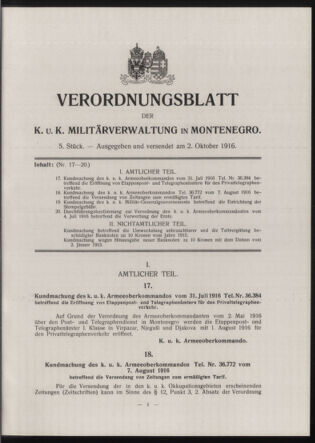 Verordnungsblatt der k.u.k. Militärverwaltung in Montenegro 19161002 Seite: 1