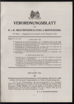 Verordnungsblatt der k.u.k. Militärverwaltung in Montenegro 19161225 Seite: 1