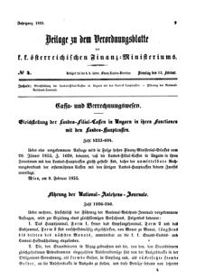 Verordnungsblatt für den Dienstbereich des K.K. Finanzministeriums für die im Reichsrate vertretenen Königreiche und Länder 18550213 Seite: 1