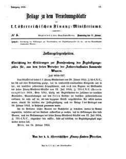 Verordnungsblatt für den Dienstbereich des K.K. Finanzministeriums für die im Reichsrate vertretenen Königreiche und Länder 18550215 Seite: 1