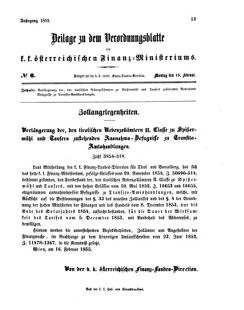 Verordnungsblatt für den Dienstbereich des K.K. Finanzministeriums für die im Reichsrate vertretenen Königreiche und Länder 18550219 Seite: 1