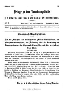 Verordnungsblatt für den Dienstbereich des K.K. Finanzministeriums für die im Reichsrate vertretenen Königreiche und Länder 18550220 Seite: 1