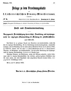 Verordnungsblatt für den Dienstbereich des K.K. Finanzministeriums für die im Reichsrate vertretenen Königreiche und Länder 18550222 Seite: 1