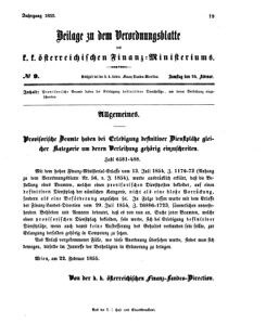 Verordnungsblatt für den Dienstbereich des K.K. Finanzministeriums für die im Reichsrate vertretenen Königreiche und Länder 18550224 Seite: 1