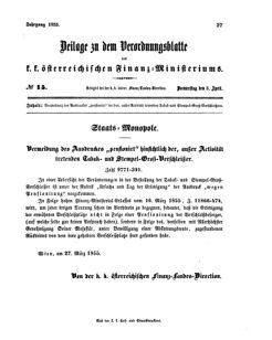 Verordnungsblatt für den Dienstbereich des K.K. Finanzministeriums für die im Reichsrate vertretenen Königreiche und Länder 18550405 Seite: 1