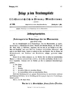 Verordnungsblatt für den Dienstbereich des K.K. Finanzministeriums für die im Reichsrate vertretenen Königreiche und Länder 18550501 Seite: 1