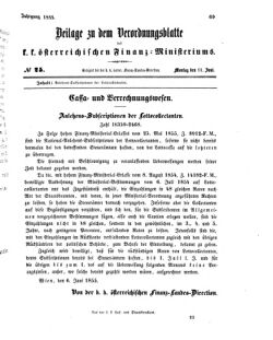 Verordnungsblatt für den Dienstbereich des K.K. Finanzministeriums für die im Reichsrate vertretenen Königreiche und Länder 18550611 Seite: 1