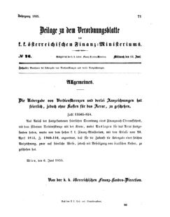 Verordnungsblatt für den Dienstbereich des K.K. Finanzministeriums für die im Reichsrate vertretenen Königreiche und Länder 18550613 Seite: 1