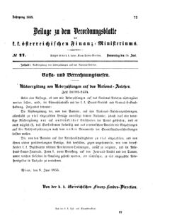 Verordnungsblatt für den Dienstbereich des K.K. Finanzministeriums für die im Reichsrate vertretenen Königreiche und Länder 18550614 Seite: 1